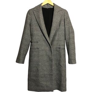 All Saints Paityn Check Coat Womens 2 Italian Wool Black Gray Lined